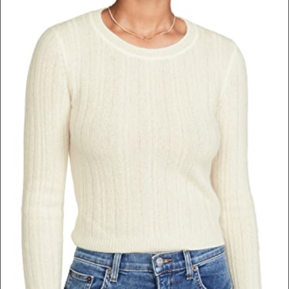 Reformation cropped crew neck cashmere sweater in cream